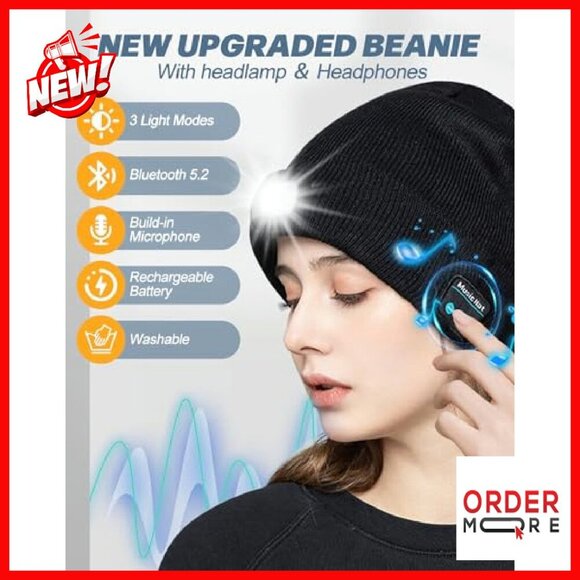 USB Rechargeable Bluetooth Beanie with LED Headlamp Winter Hat main image 8